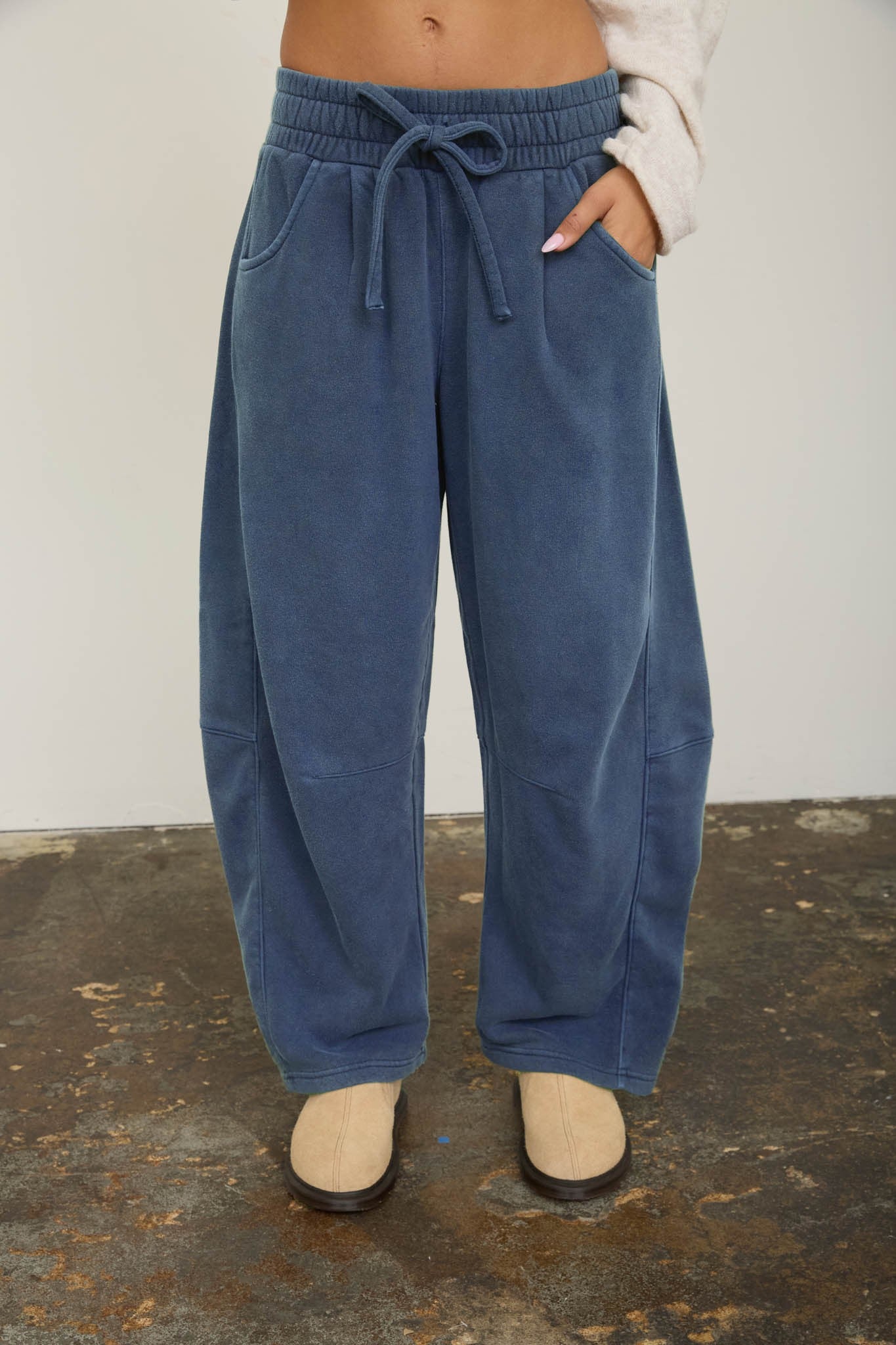 JOA Smocked Waist Wide Leg Barrel Pants