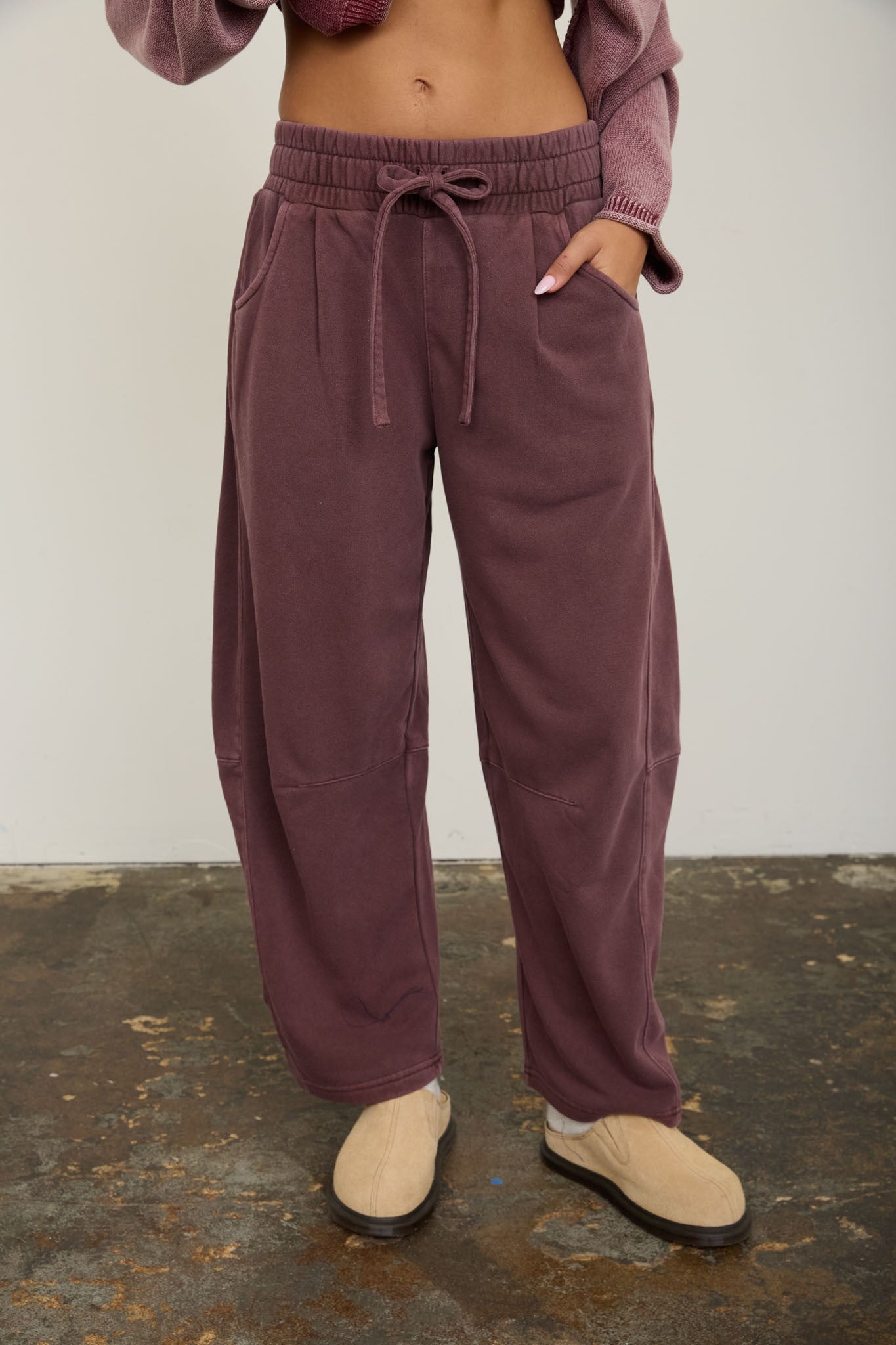 JOA Smocked Waist Wide Leg Barrel Pants