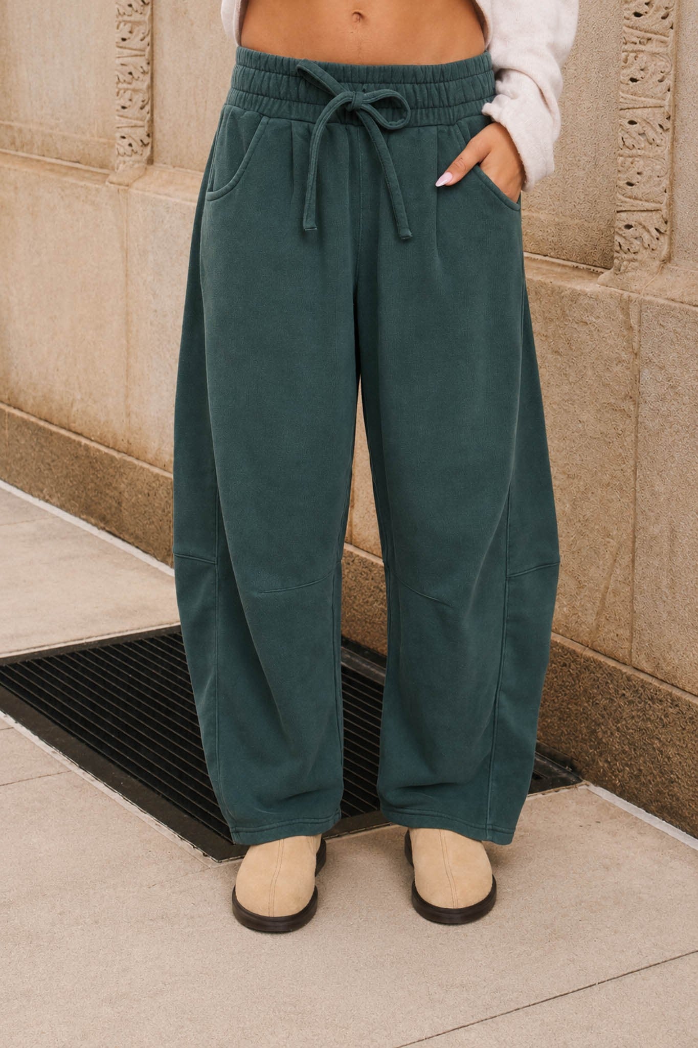 JOA Smocked Waist Wide Leg Barrel Pants