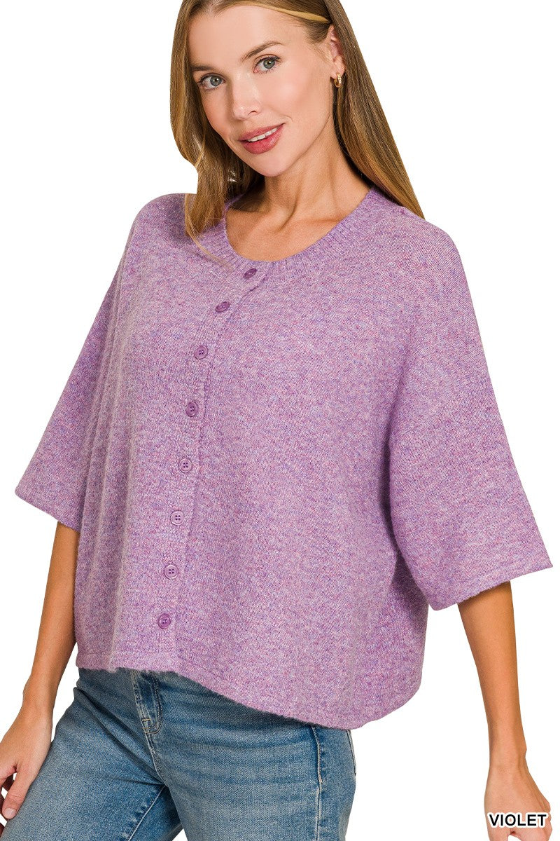Zenana Wool Blend Half Sleeve Cardigan Sweater