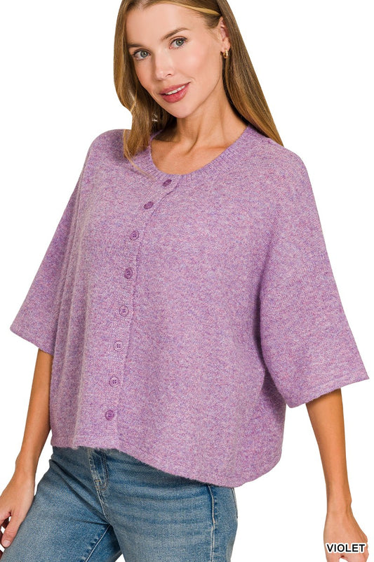 Zenana Wool Blend Half Sleeve Cardigan Sweater