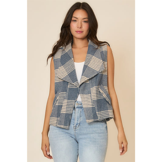 Cozy Co. Plaid Open Front Sleeveless Jacket
