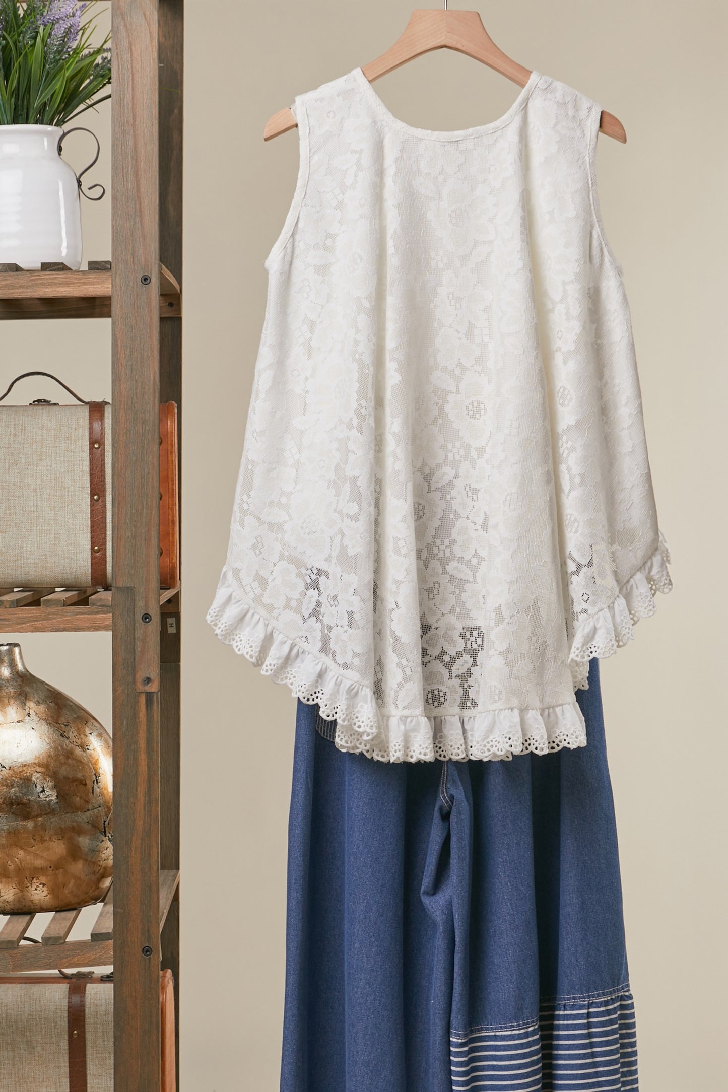 Mello High-Low Layered Lace Tunic Top