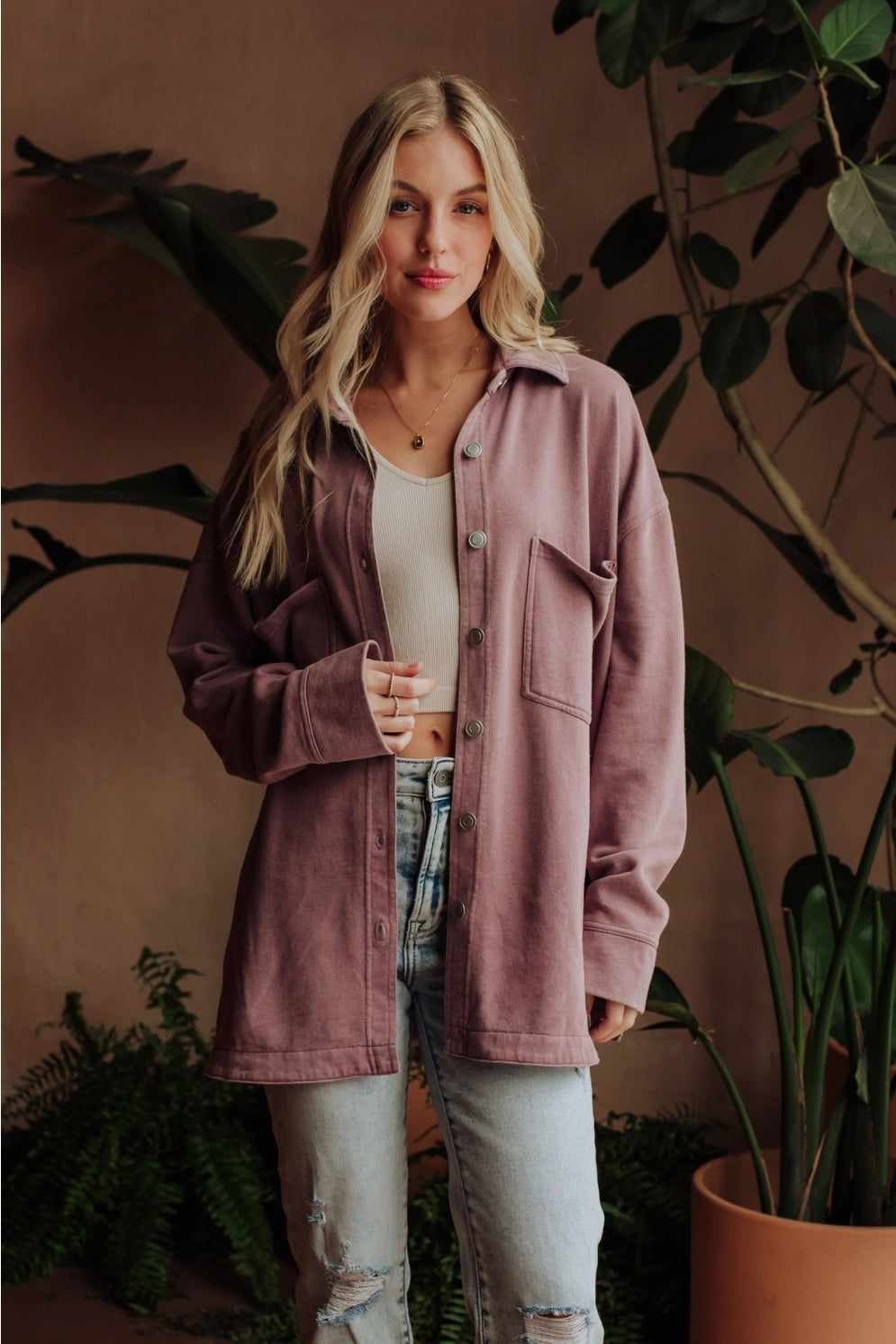 Panache Apparel Lavender Washed Soft Button Up