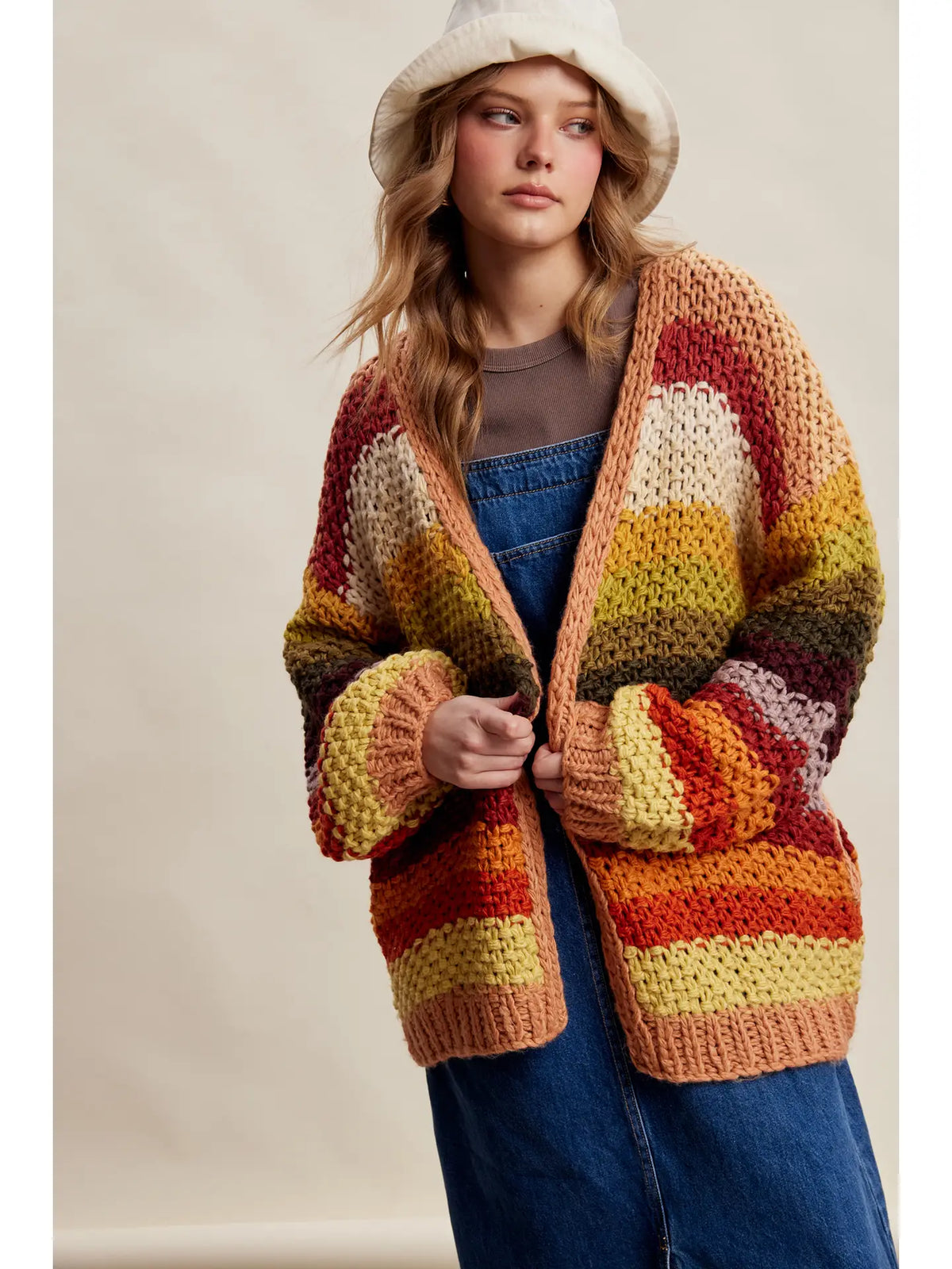 Listicle Rainbow Hand-Crochet Color Open Cardigan