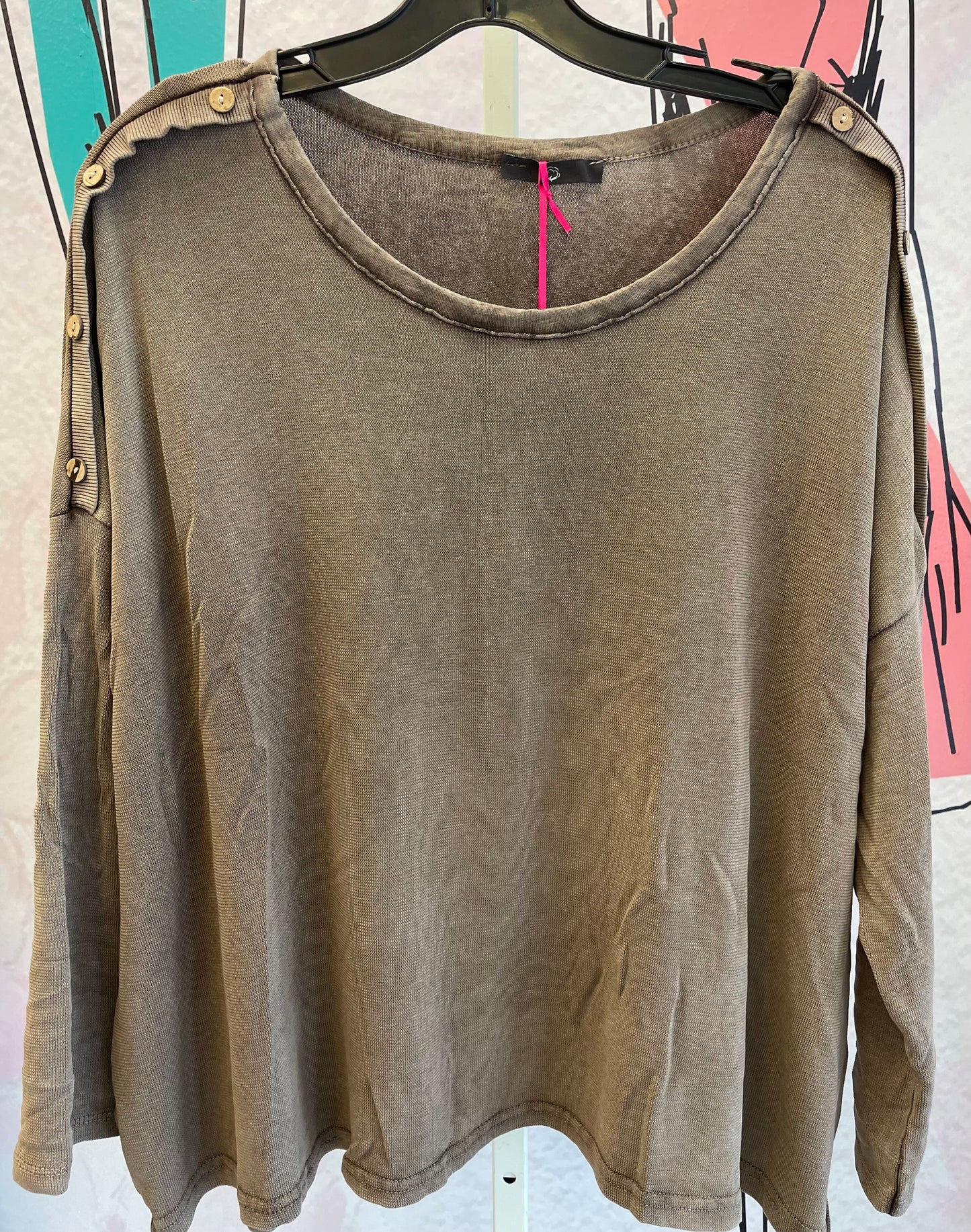 Yolly Long Sleeve Button Detail Shoulder Top