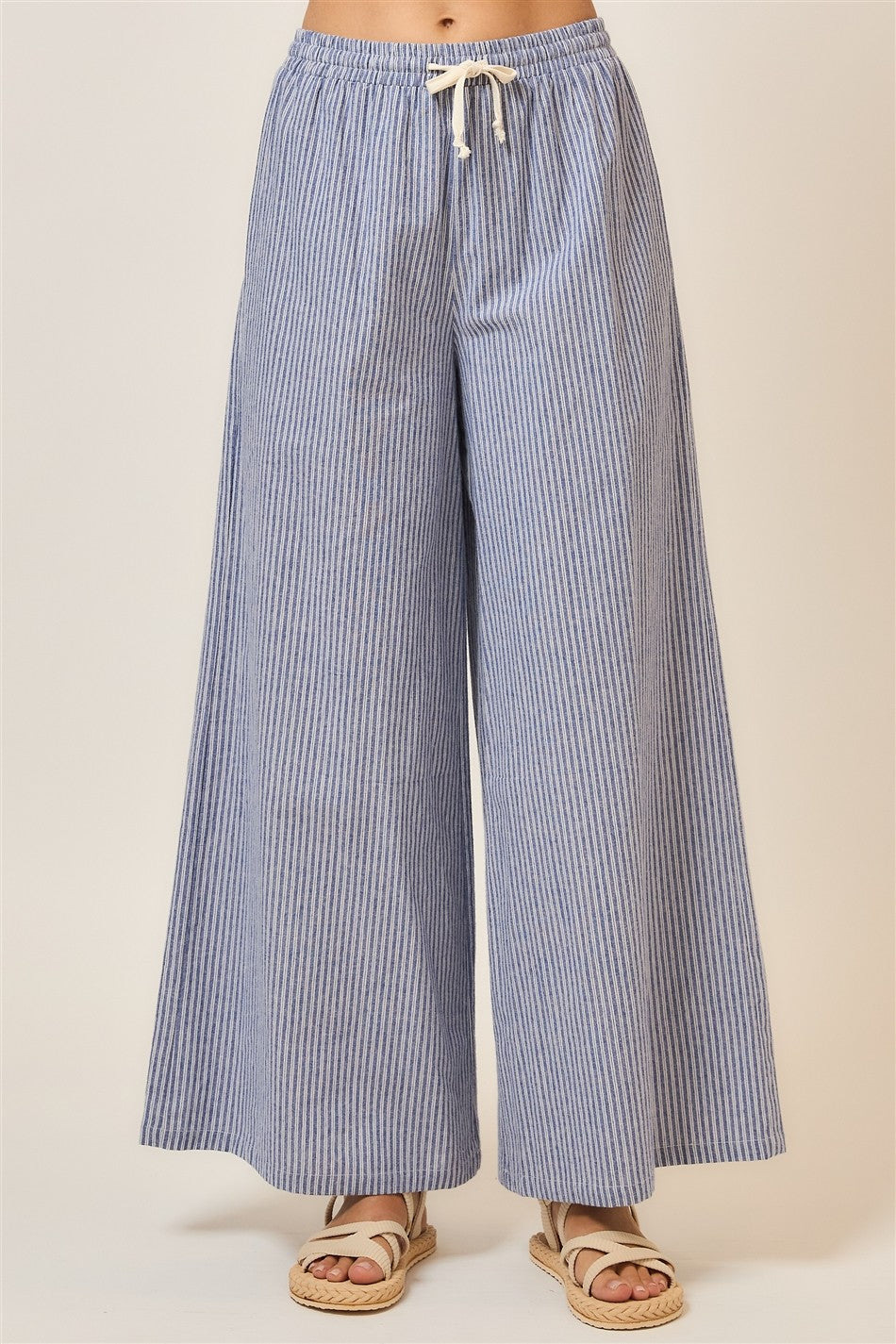Cozy Co. Pinstripe Wide Leg Pants With Drawstring