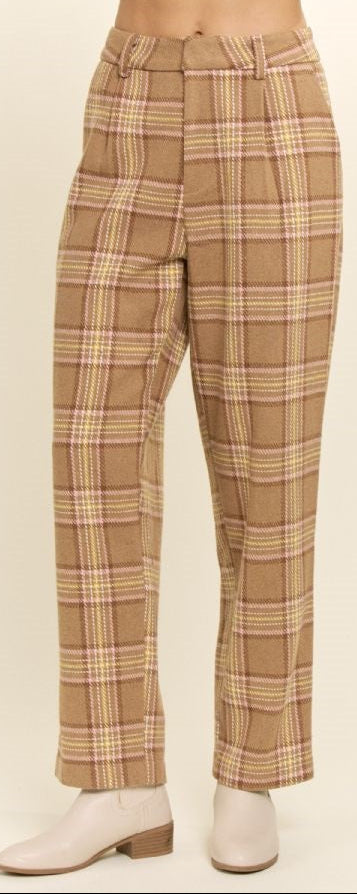 Davi & Dani Plaid Wool Blend Wide Leg Trousers