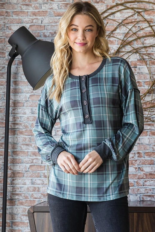 Heimish Plaid Top With Button Front