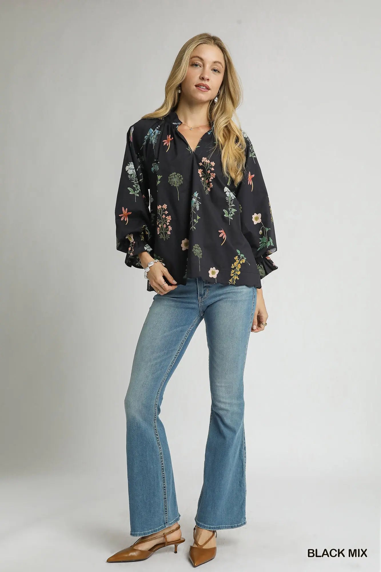 Umgee Ruffle Neck Blouse