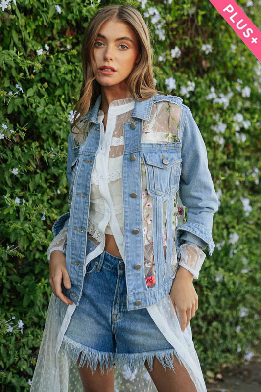 Davi & Dani Denim Jacket With Embroidery Plus