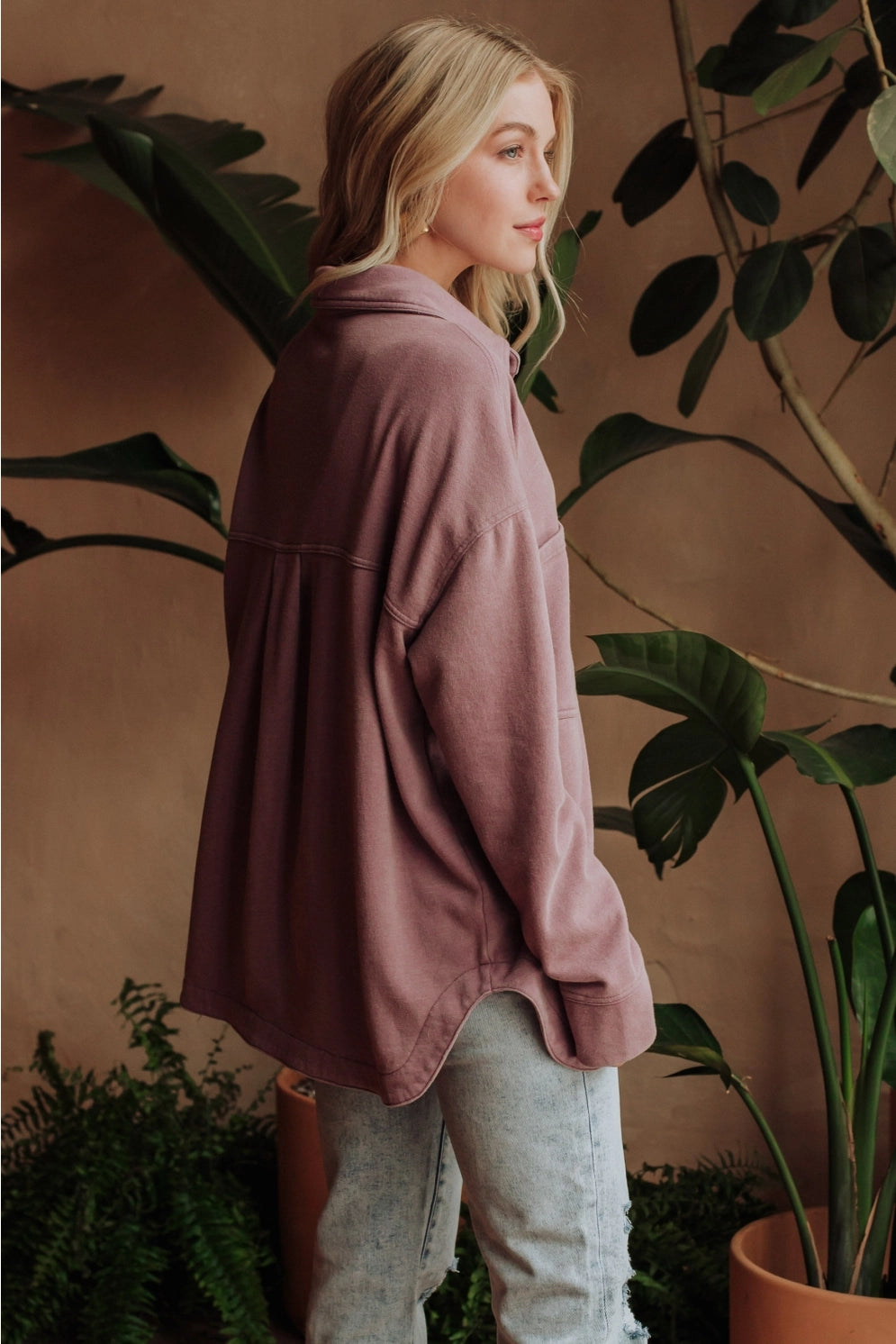 Panache Apparel Lavender Washed Soft Button Up