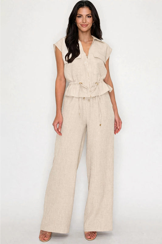 Her Bottari 2PC. Utility Zip Front Top & Wide Leg  Pull on Pants