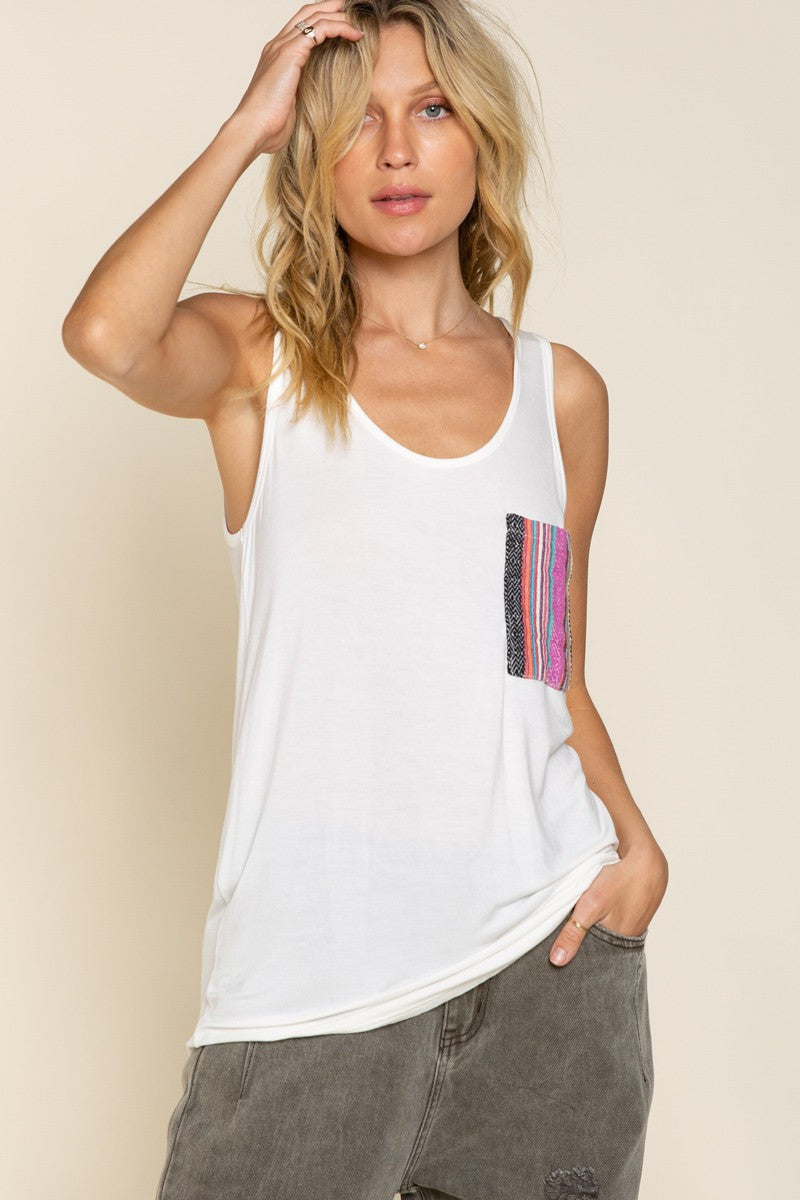 POL Tribal Pocket Sleeveless Top