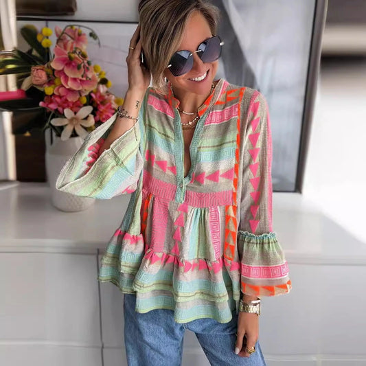 Halcyon Outfitters V-Neck Printed Long Sleeve Top