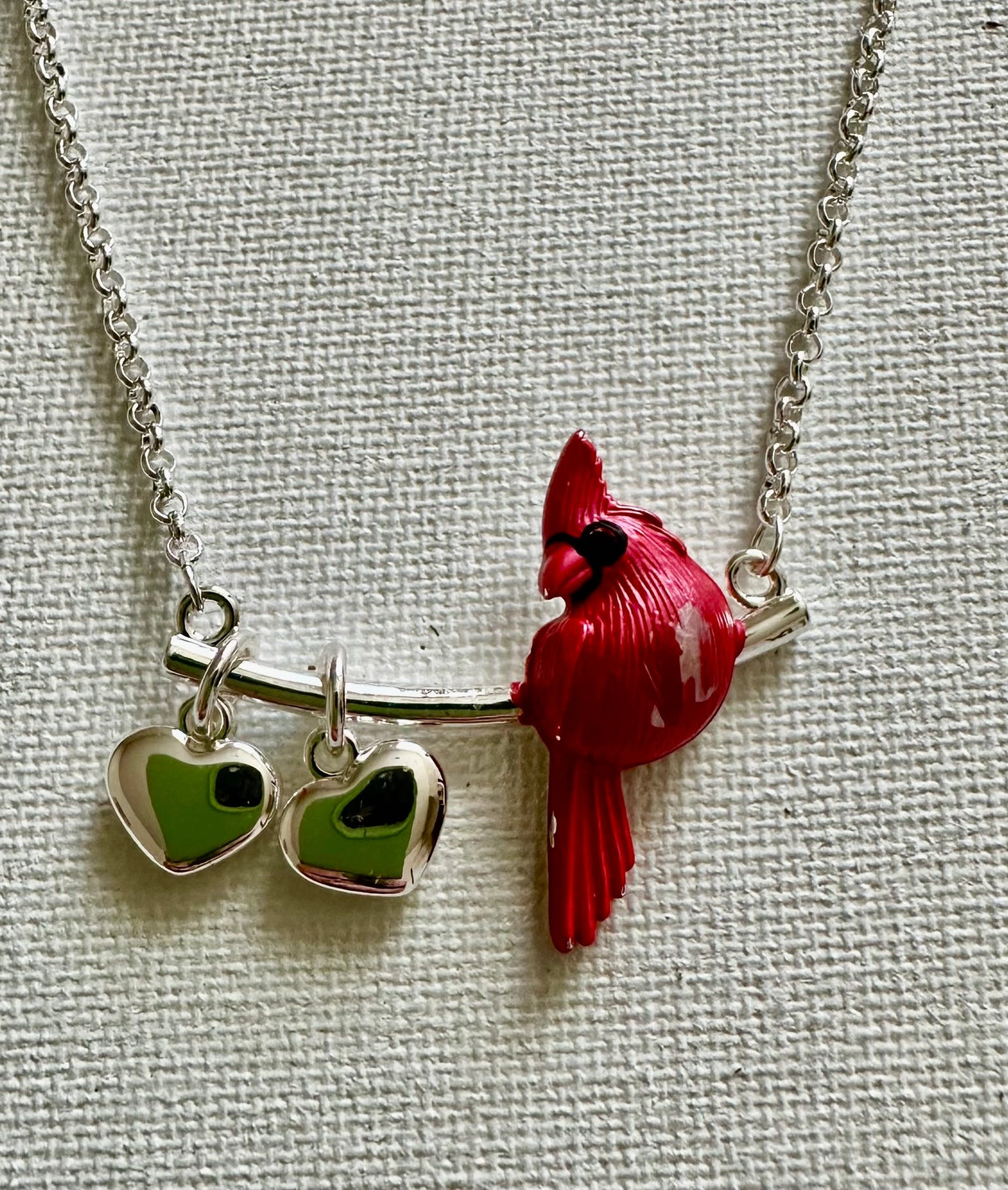 Carol Young Silver Cardinals W/Hearts Necklace