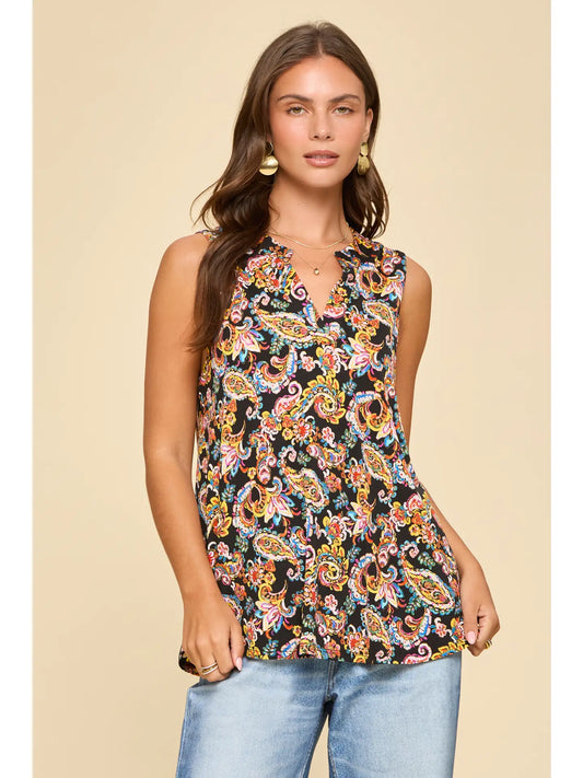 Dear Scarlett Paisley High Contrast Print Sleeveless Top