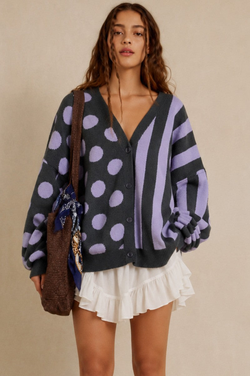 Jade By Jane Mix Dot & Stripe Knit Cardigan