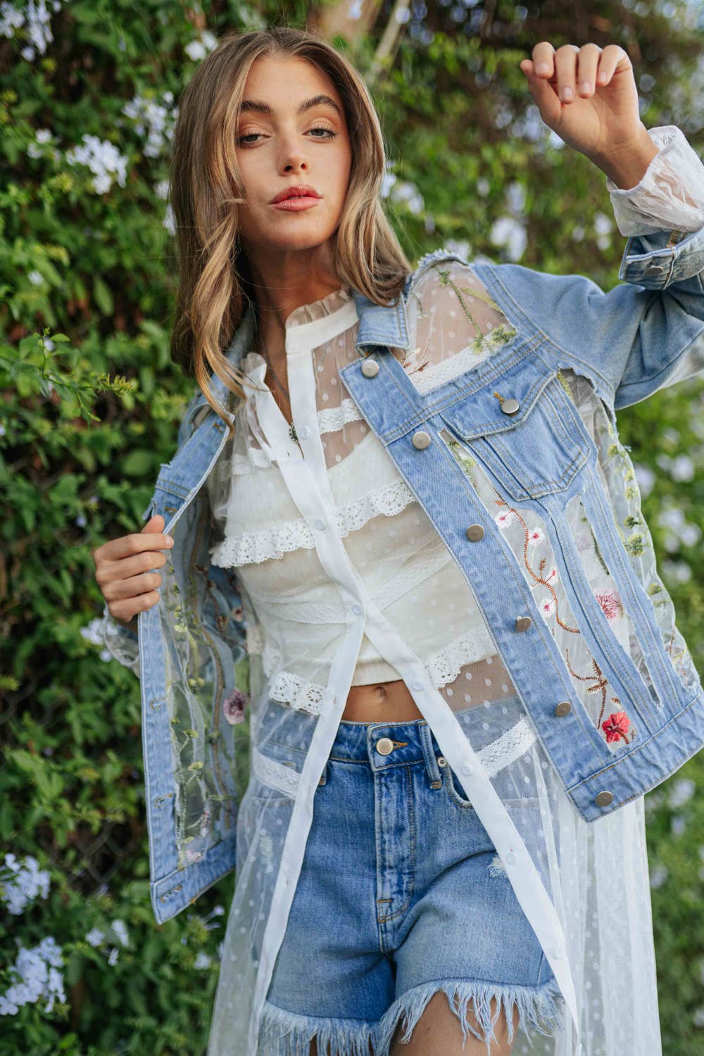 Davi & Dani Denim Jacket With Embroidery Plus