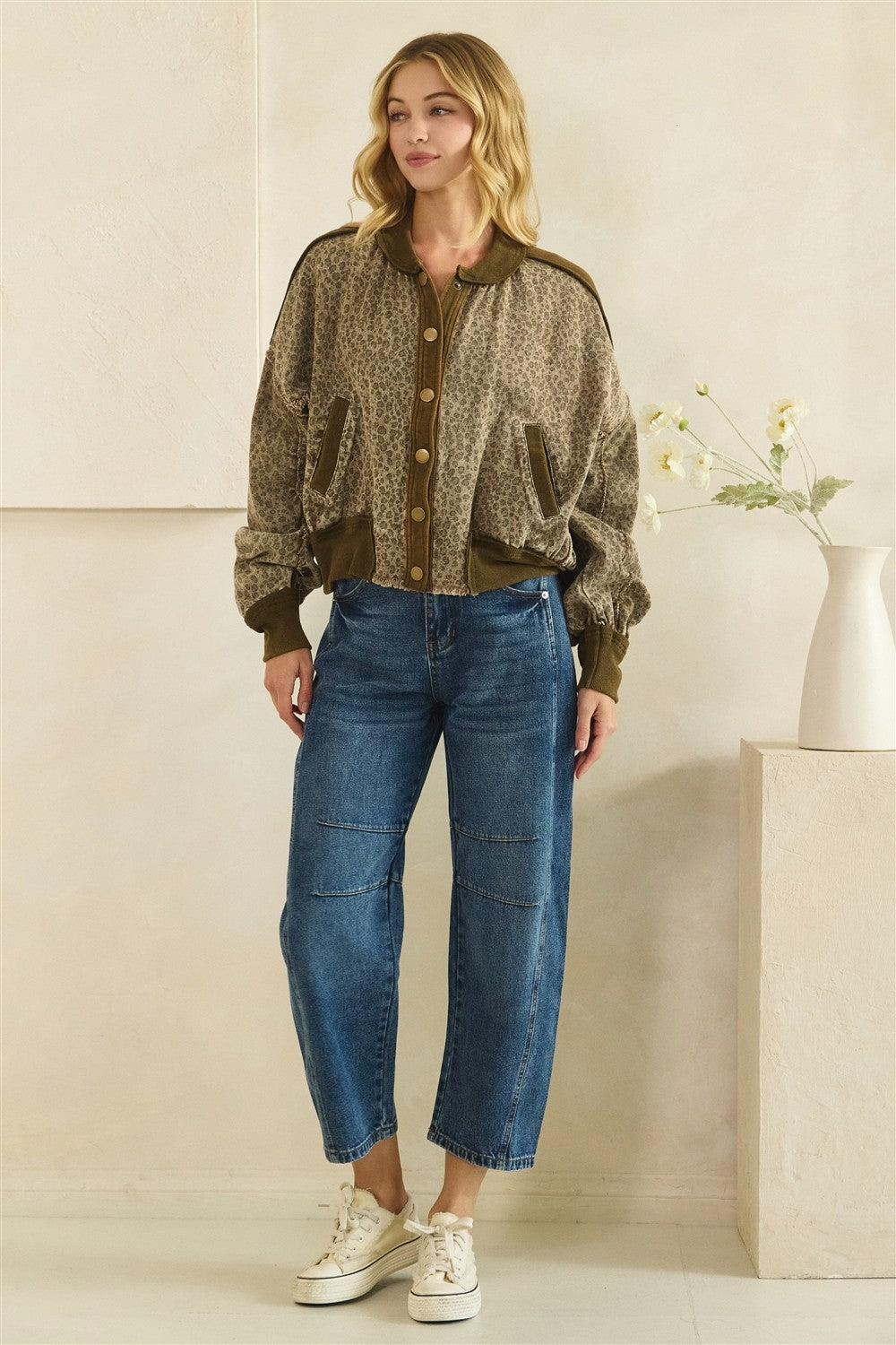 Oli & Hali Washed Leopard Print Bomber Jacket