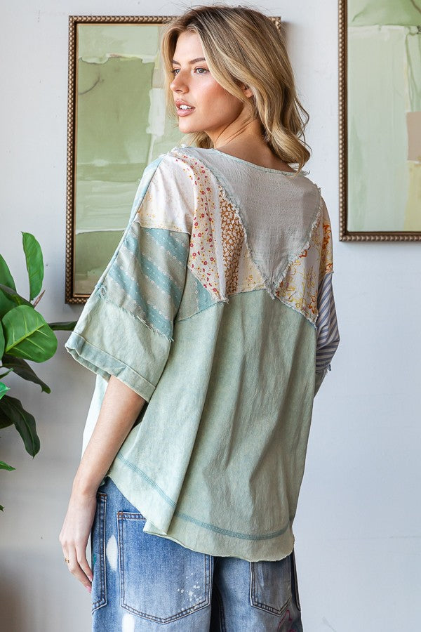 Oli & Hali Printed Half Placket Henley Top