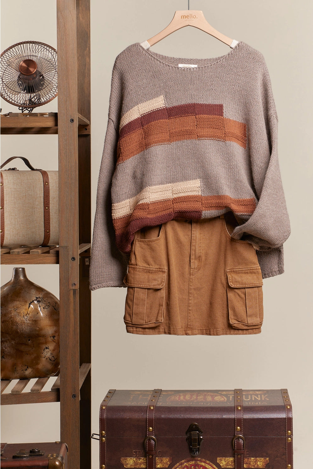 Mello Raw Hem Abstract Print Boat Neck Knit Sweater