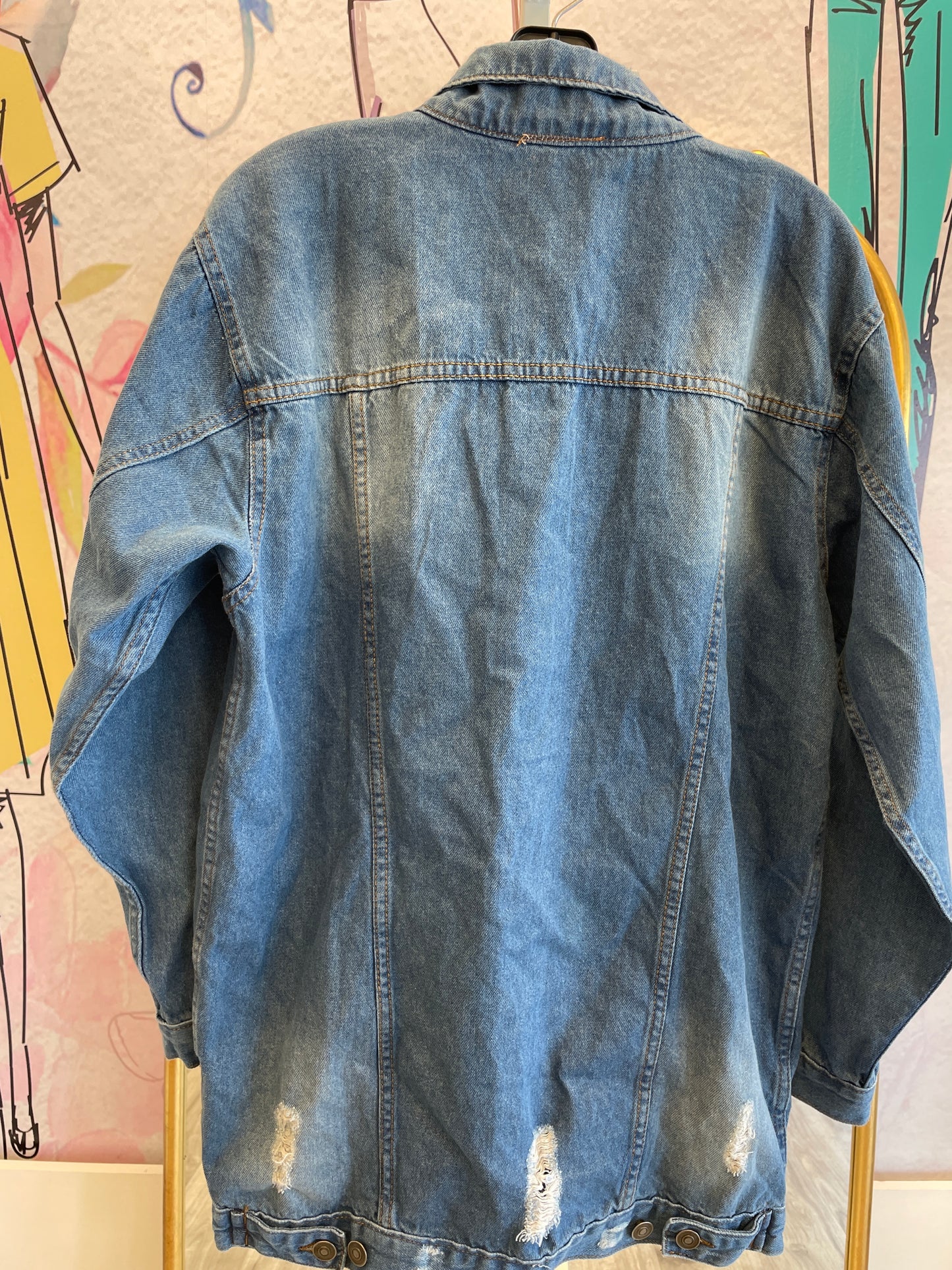 Sew In Love Long Oversized Distressed Jean Jacket