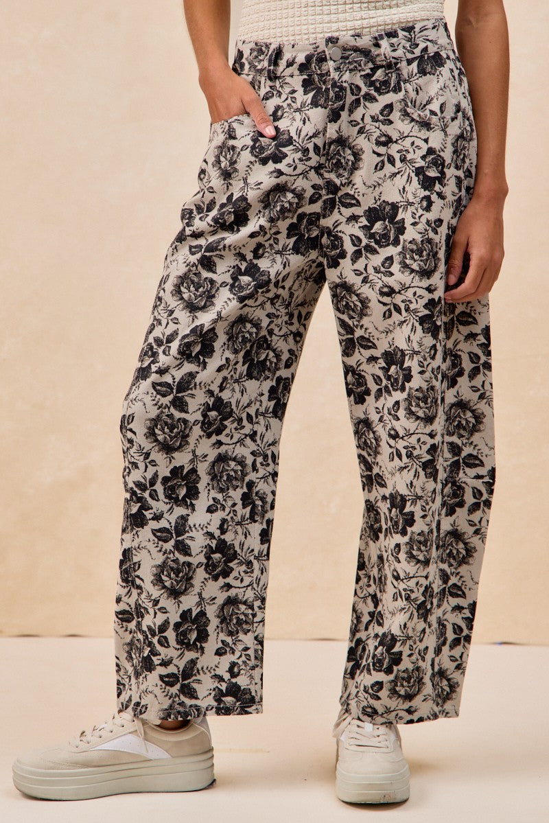 Bibi Rose Printed Twill Barrel Pants