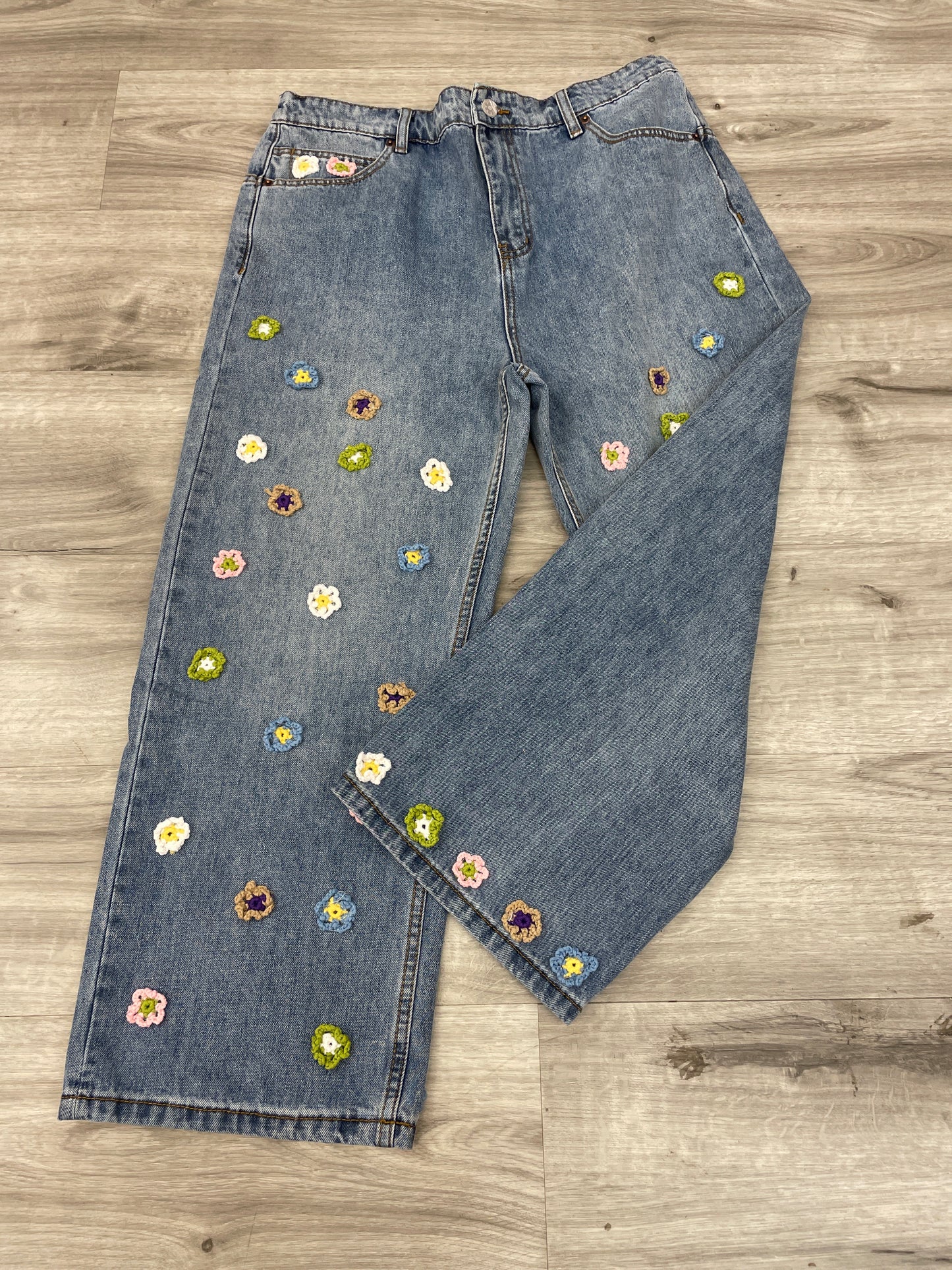 Oli & Hali Floral Crochet Denim Pants