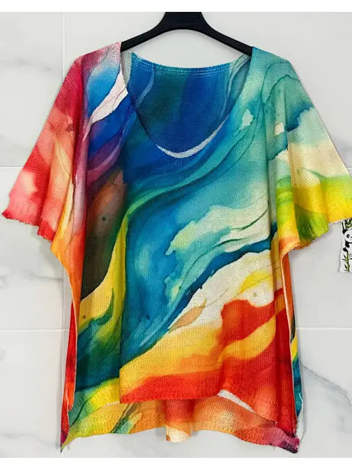 LOOWIE Rainbow V-Neck Short Sleeve Top