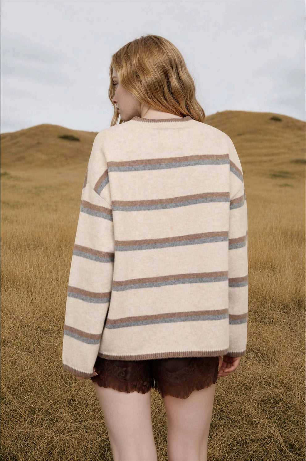 JOA Heathered Stripe Button Knit Cardigan