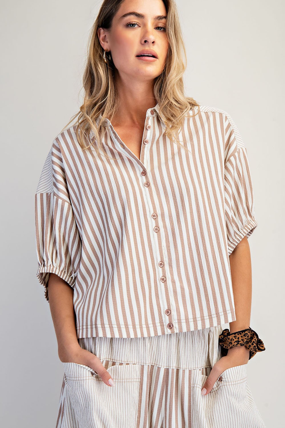 Cotierra Striped Relaxed Fit Burble Sleeve Top
