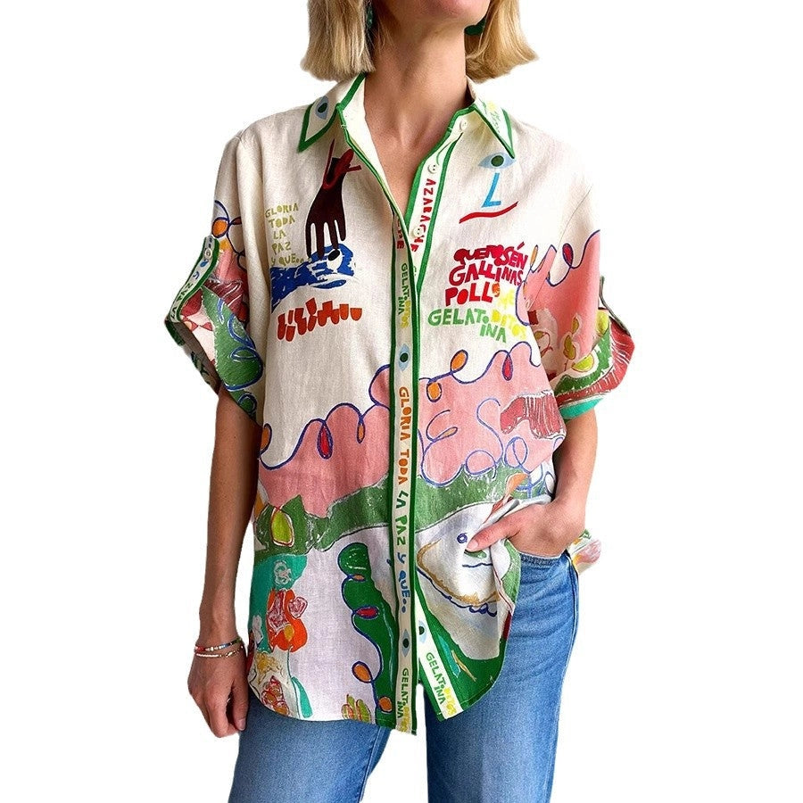 Halcyon Outfitters Graffiti Print Linen Shirt