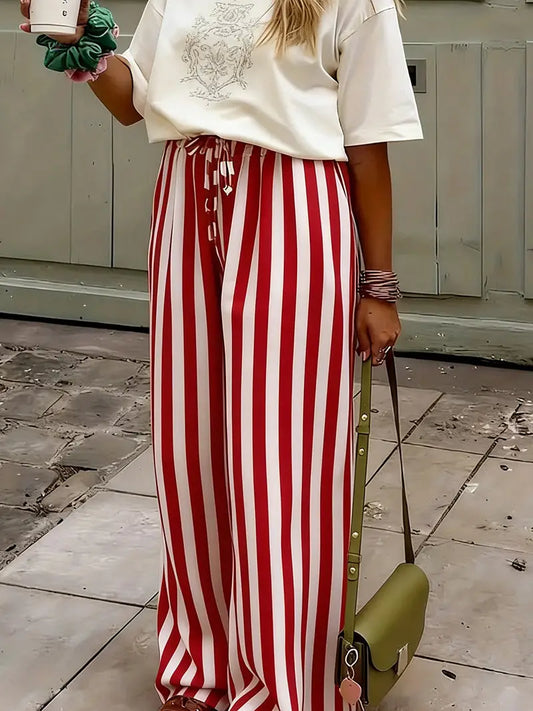 Mccolin Striped Wide Leg Casual Pants