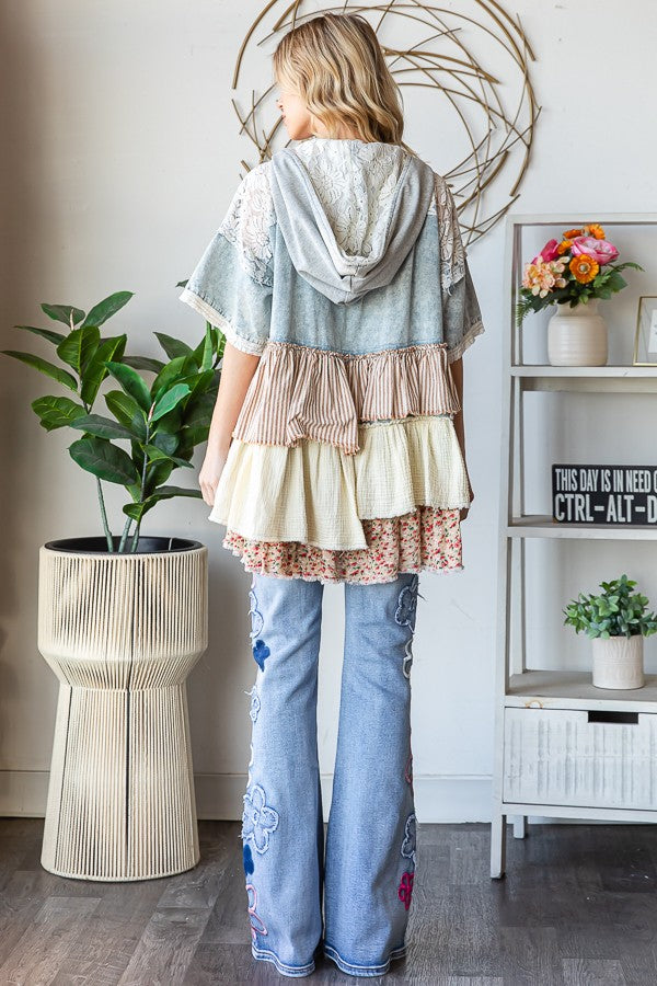 Oli & Hali Tiered Ruffle Hooded Short Sleeve Jacket