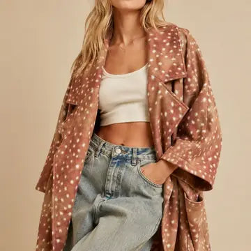 J.NNA Bambi Pattern Loose Fit Open Jacket Cape