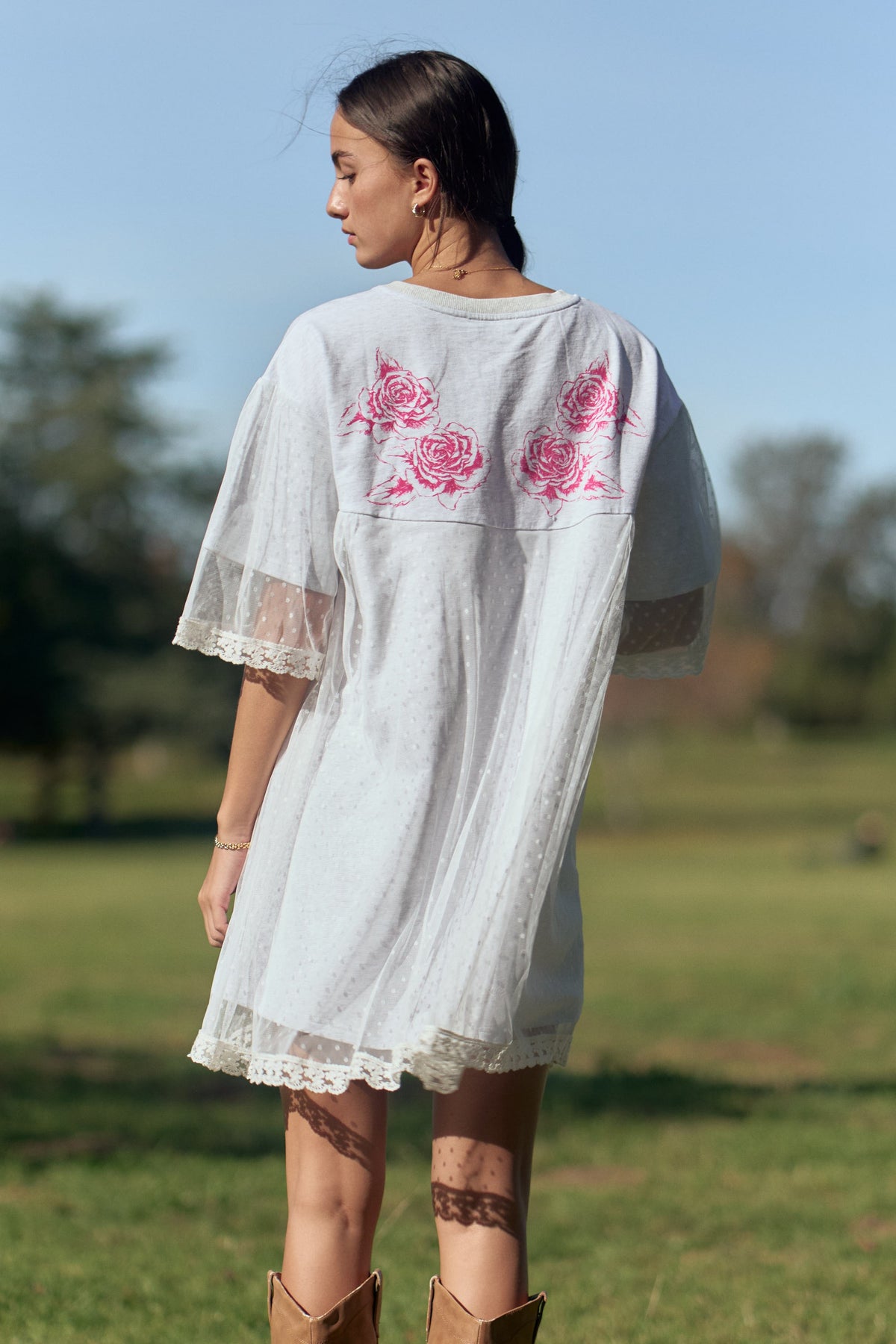 Davi & Dani Angel Printed Mesh Layered Dress