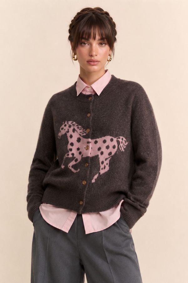 Davi & Dani Spotted Horse Intarsia Cardigan