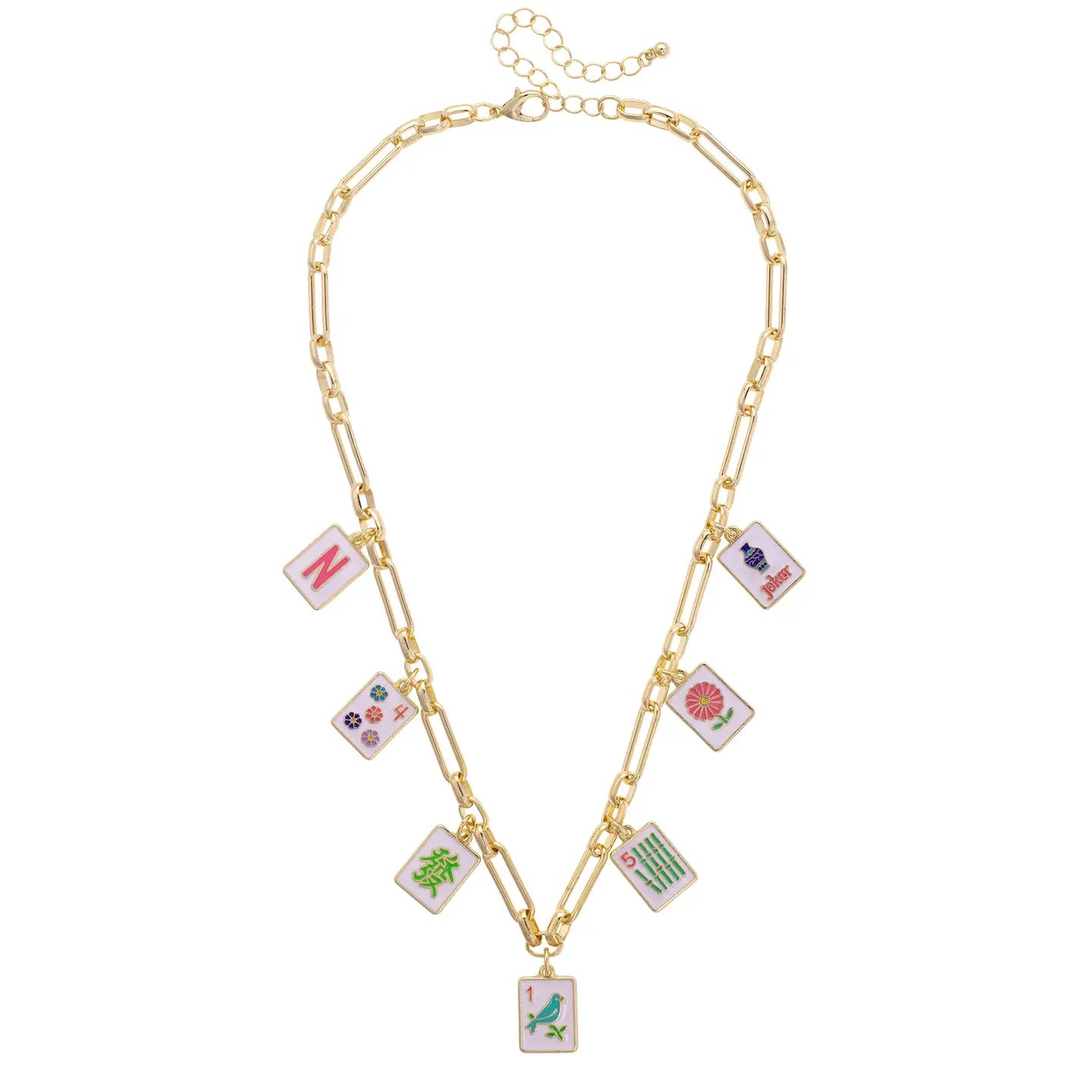Canvas Style Mahjong Enamel Charm Necklace