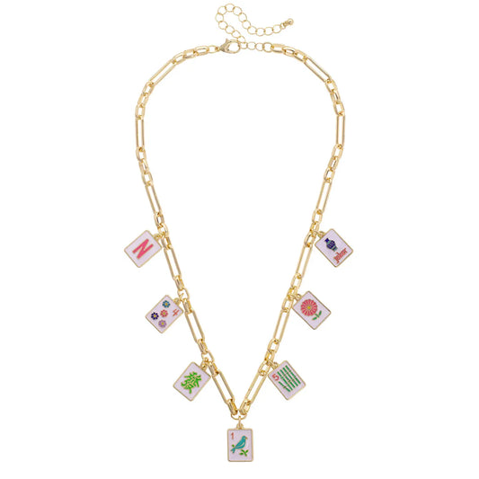 Canvas Style Mahjong Enamel Charm Necklace