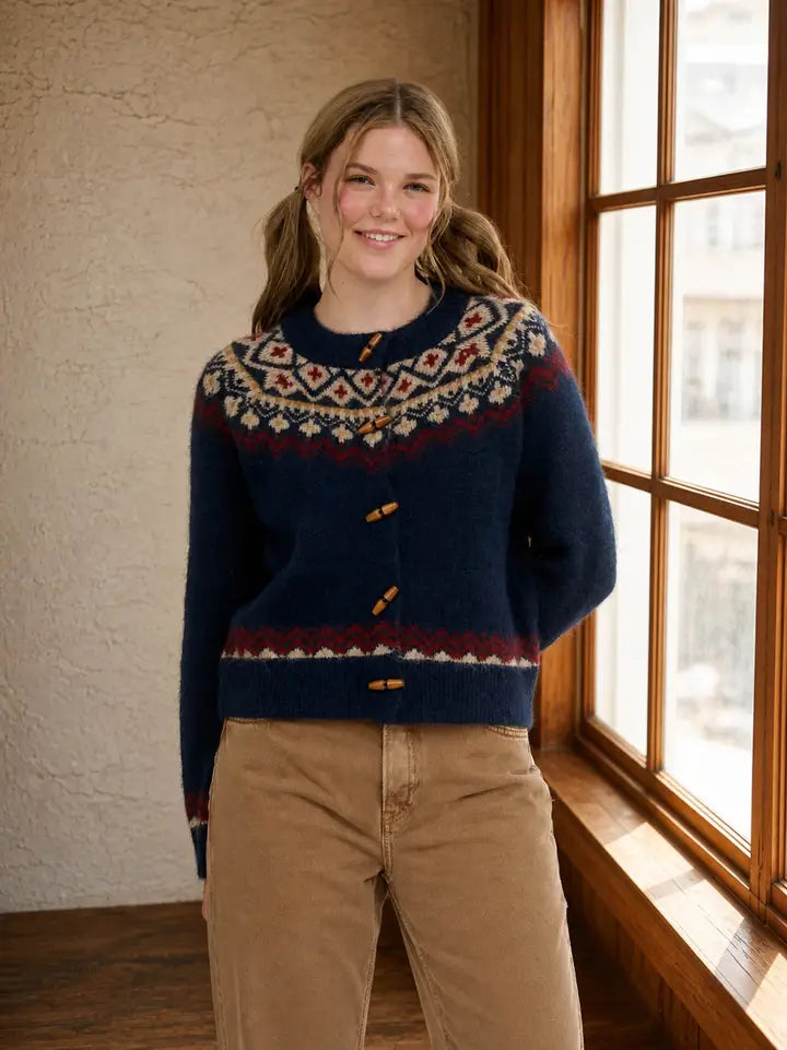 Blu Pepper Fair Isle Raglan Toggle Button Cardigan