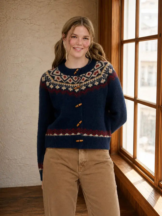 Blu Pepper Fair Isle Raglan Toggle Button Cardigan