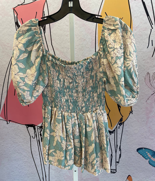 Bibi Floral Print Woven Smocking With Puff Sleeves