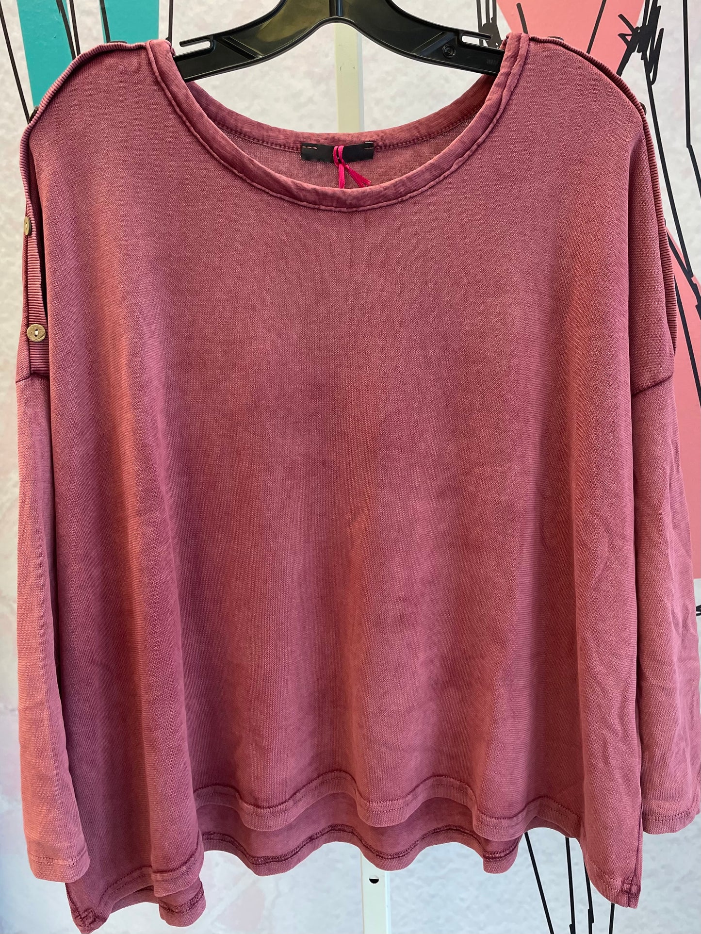 Yolly Long Sleeve Button Detail Shoulder Top