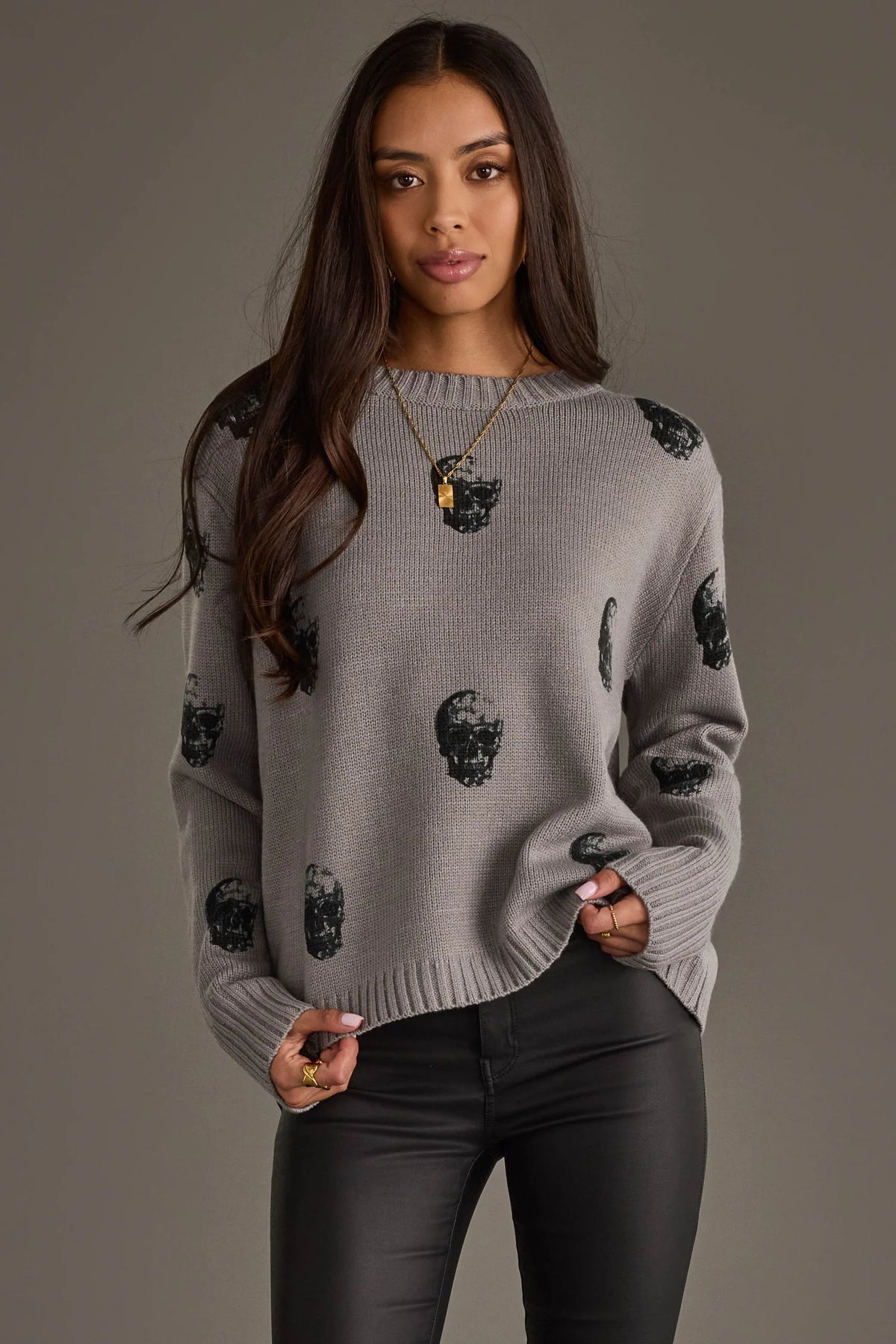 Panache Apparel Grey Skull Sweater