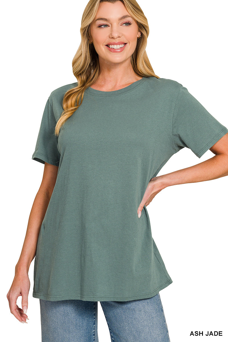 Zenana Cotton Boyfriend Round Neck