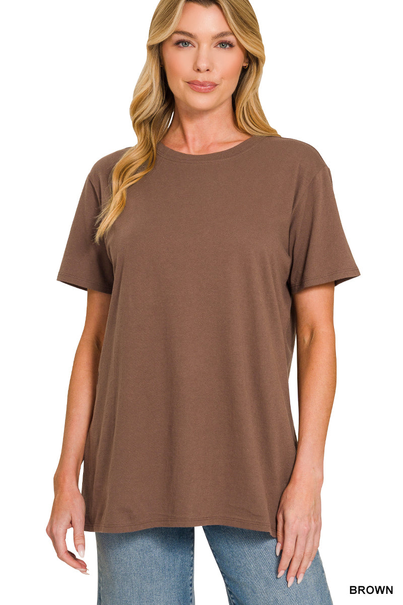 Zenana Cotton Boyfriend Round Neck