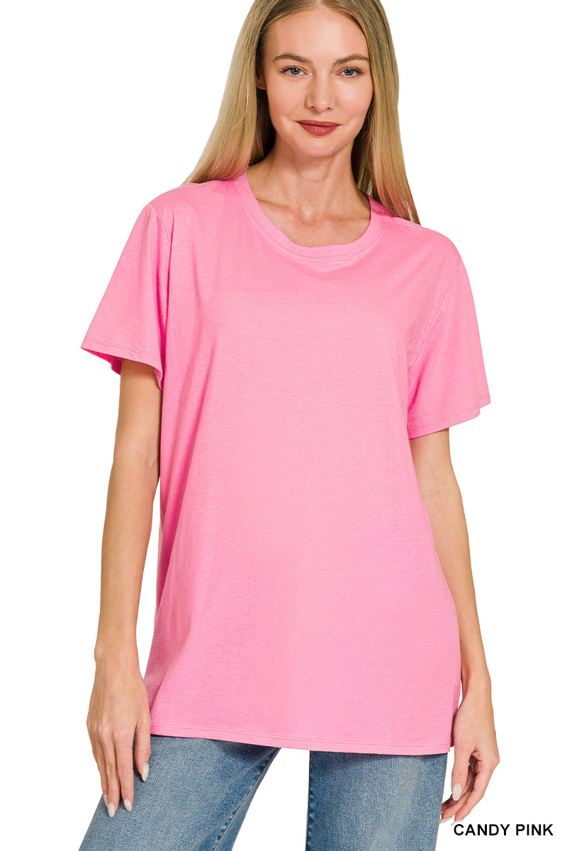Zenana Cotton Boyfriend Round Neck