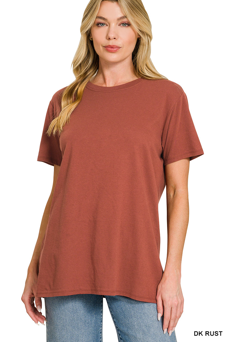 Zenana Cotton Boyfriend Round Neck