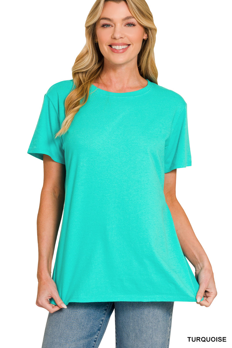 Zenana Cotton Boyfriend Round Neck